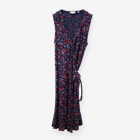 Navy Red Floral Sleeveless Wrap Mini Dress Summer 