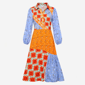 Dress Multicolour Patchwork Paisley Print Collared