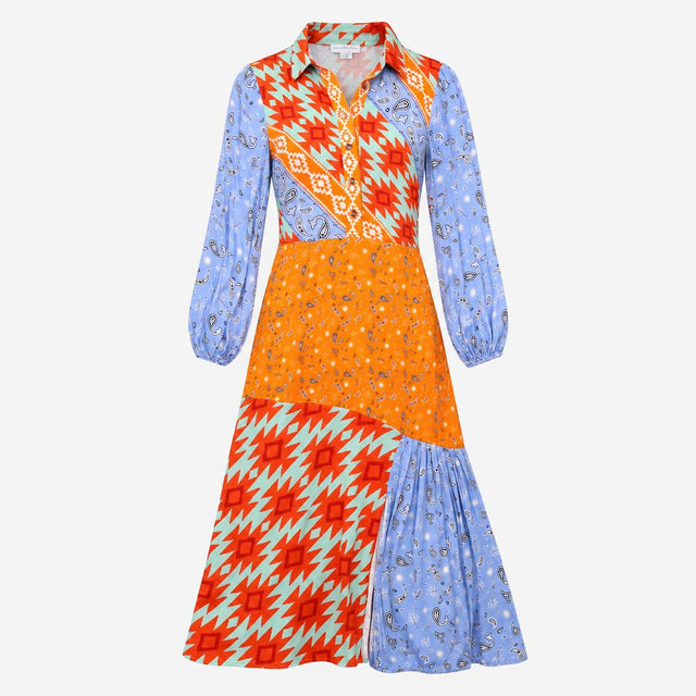 Dress Multicolour Patchwork Paisley Print Collared