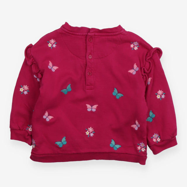 Sweatshirt pink frill shoulder flowers butterflies