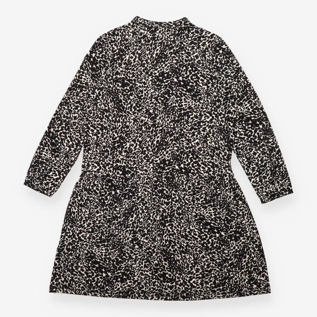 Midi Dress Black Cream Animal Print Long Sleeve Ti