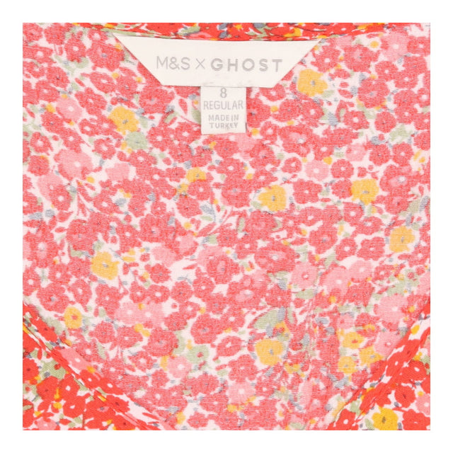 Floral Maxi Dress Coral Red V Neck 3/4 Sleeve