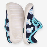 Blue buckled pram shoes with dinos