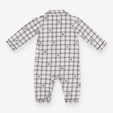 Sleepsuit white blue check trees collar