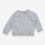 Jersey Sweater Grey Blue and White Strips, Buttons