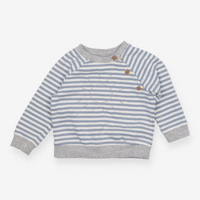 Jersey Sweater Grey Blue and White Strips, Buttons