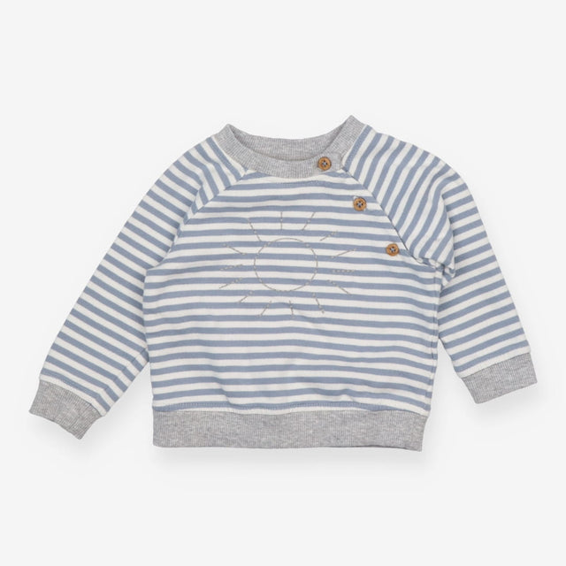 Jersey Sweater Grey Blue and White Strips, Buttons
