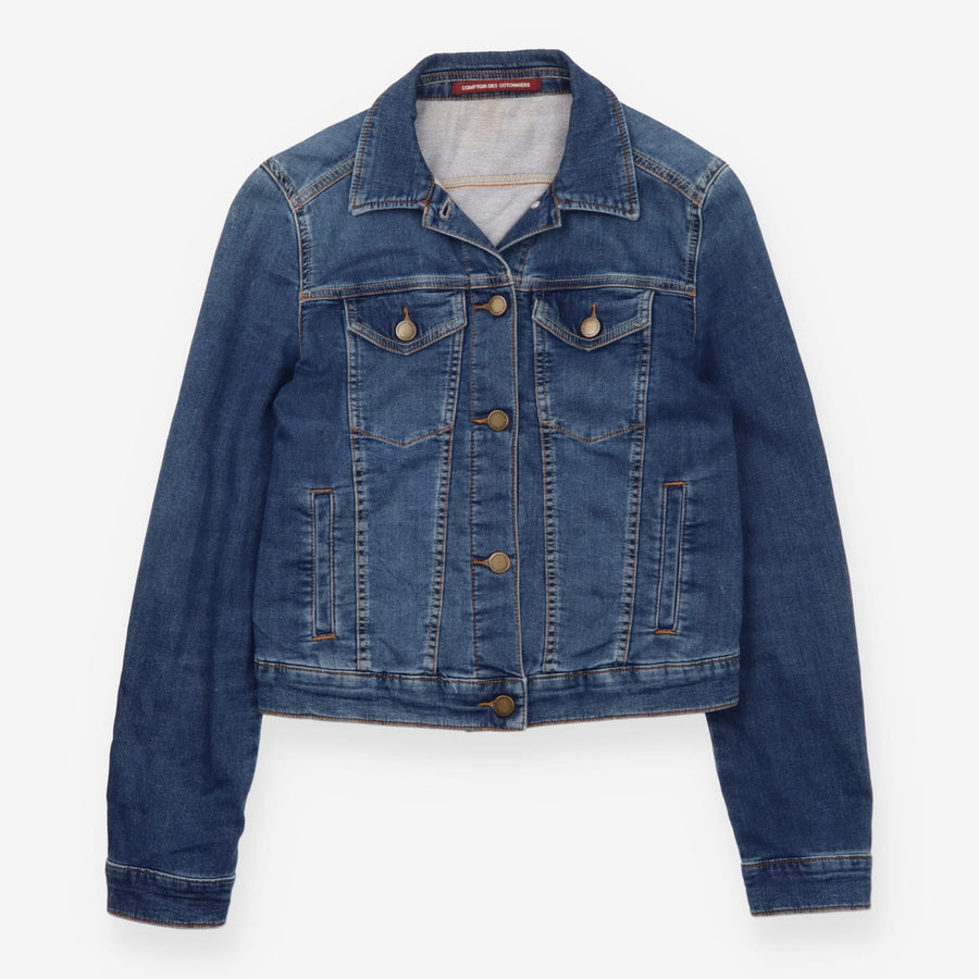Denim Jacket Mid Blue Stretch Cotton Fitted
