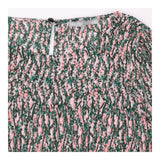 Blouse Pink Green Floral Print Pleated Long Sleeve