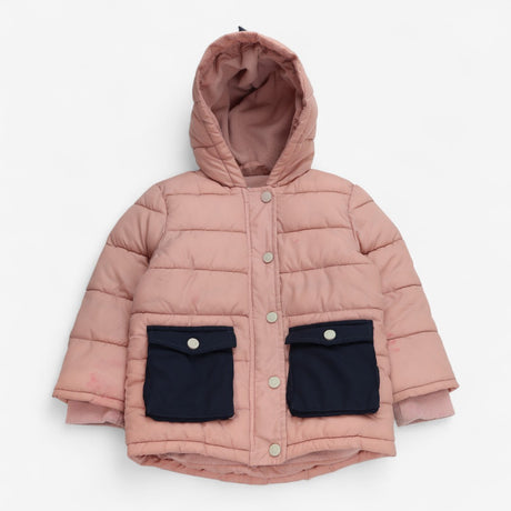 Coat Puffer Pink and Navy Dinosaur