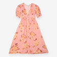 Midi Dress Coral Floral Button Front Puff Sleeve
