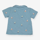 Collared Top - Pale Blue with Sail Boats