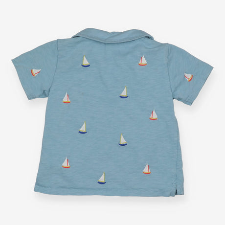 Collared Top - Pale Blue with Sail Boats
