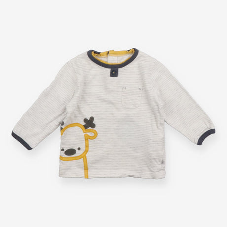 LS grey stripe top with reindeer