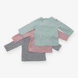 T-shirt Green stripe and pink 3pk LS