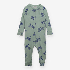 Sleepsuit Waffle Green Bicycle Appliques