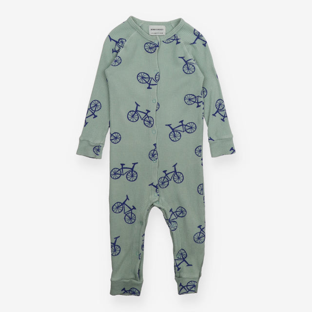 Sleepsuit Waffle Green Bicycle Appliques