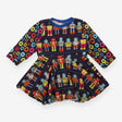 Homemade Dress Long Sleeved Navy Happy Robots