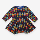 Homemade Dress Long Sleeved Navy Happy Robots