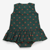 Olive Cherries Button Ruffle Romper