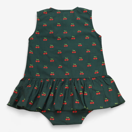 Olive Cherries Button Ruffle Romper