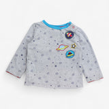 Long sleeve t-shirt grey rocket and planets