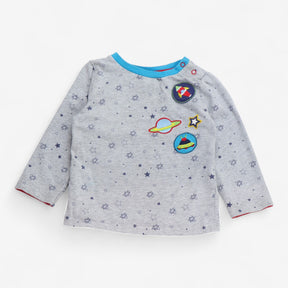 Long sleeve t-shirt grey rocket and planets