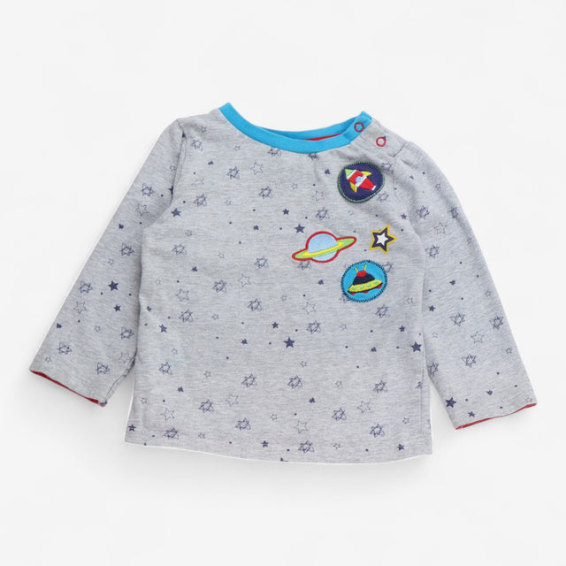 Long sleeve t-shirt grey rocket and planets