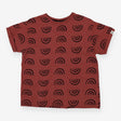 Brick Red Organic Cotton Tee | Abstract Rainbow Pr