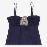 Maxi Dress Navy Blue Embellished Ruched Strappy