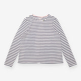 T-Shirt Navy Cream Breton Stripe Long Sleeve Crew 