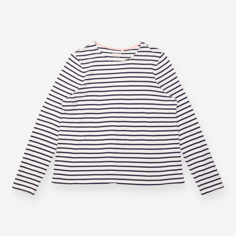 T-Shirt Navy Cream Breton Stripe Long Sleeve Crew 