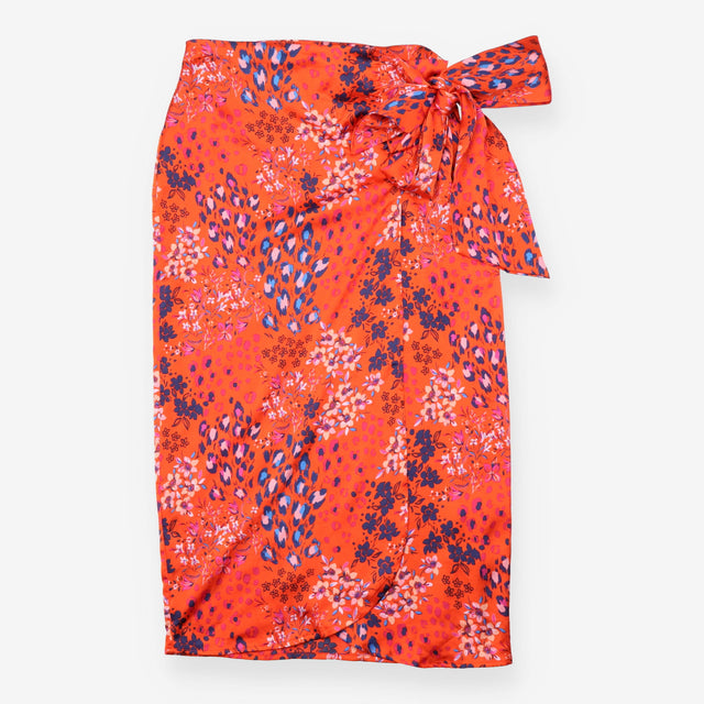 Co-ord Set Orange Floral Leopard Top Wrap Skirt