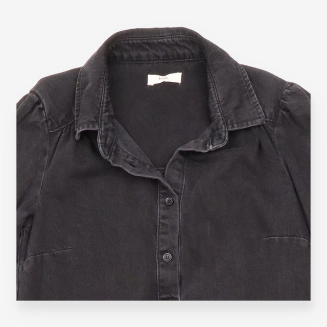 Denim Mini Dress Washed Black Cotton Long Sleeve