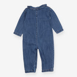 Denim Jumpsuit with Long Sleeve Frill Collar 