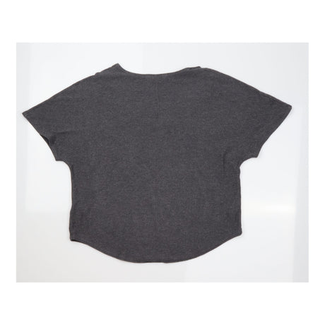 Top Short Sleeve Charcoal Grey V-Neck Cotton Blend