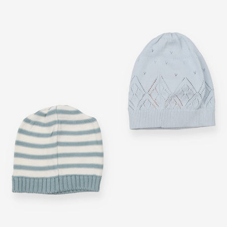 Baby Hats Knit Blue Striped 2-Pack