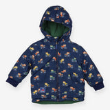 Navy Blue Tractors Fleece Lined Reversible Coat