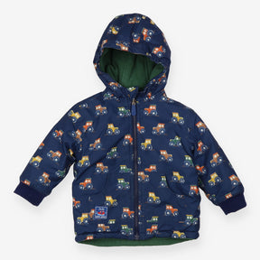 Navy Blue Tractors Fleece Lined Reversible Coat