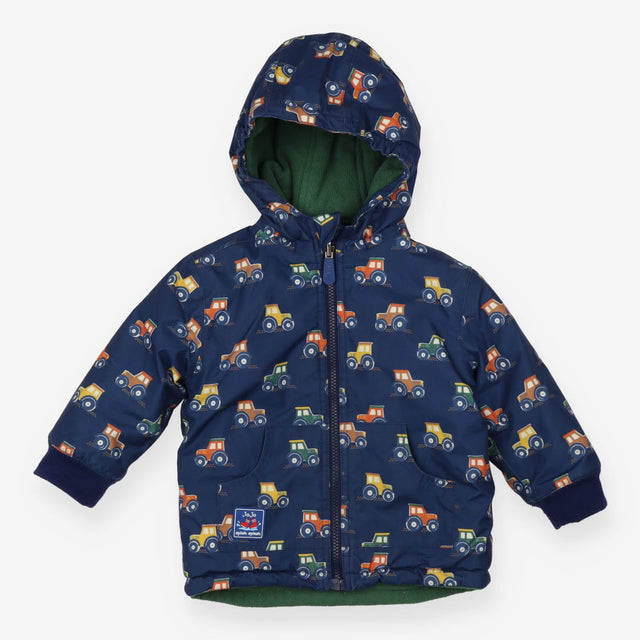 Navy Blue Tractors Fleece Lined Reversible Coat