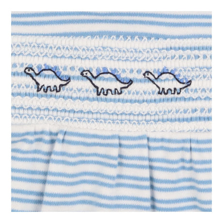 Sleepsuit blue white stripe smocking dino collar