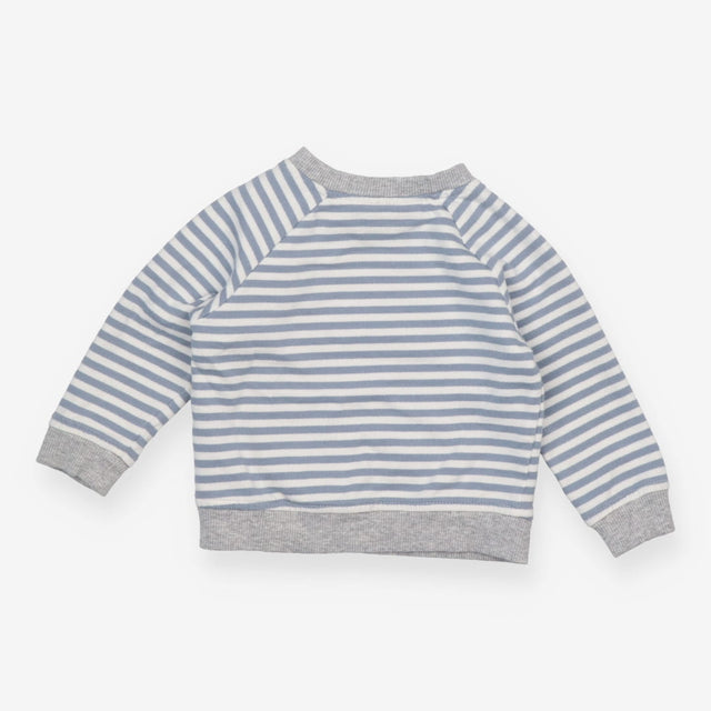 Jersey Sweater Grey Blue and White Strips, Buttons