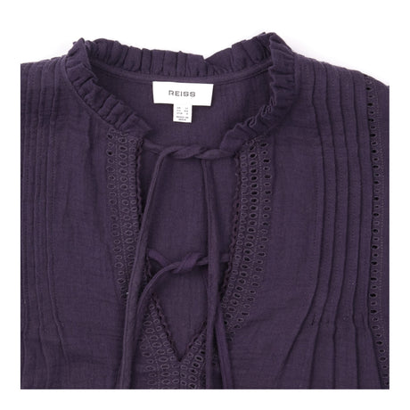 Mini Dress in Navy Cotton Cheesecloth with Broderi
