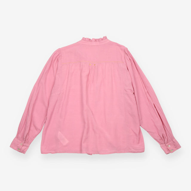 Pintuck Blouse in Mid Pink with Ruffled Collar