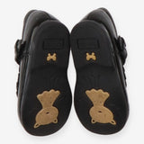 Shoes black patent frill bow to strap