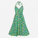 Midi Dress Abstract Print Halterneck Sleeveless