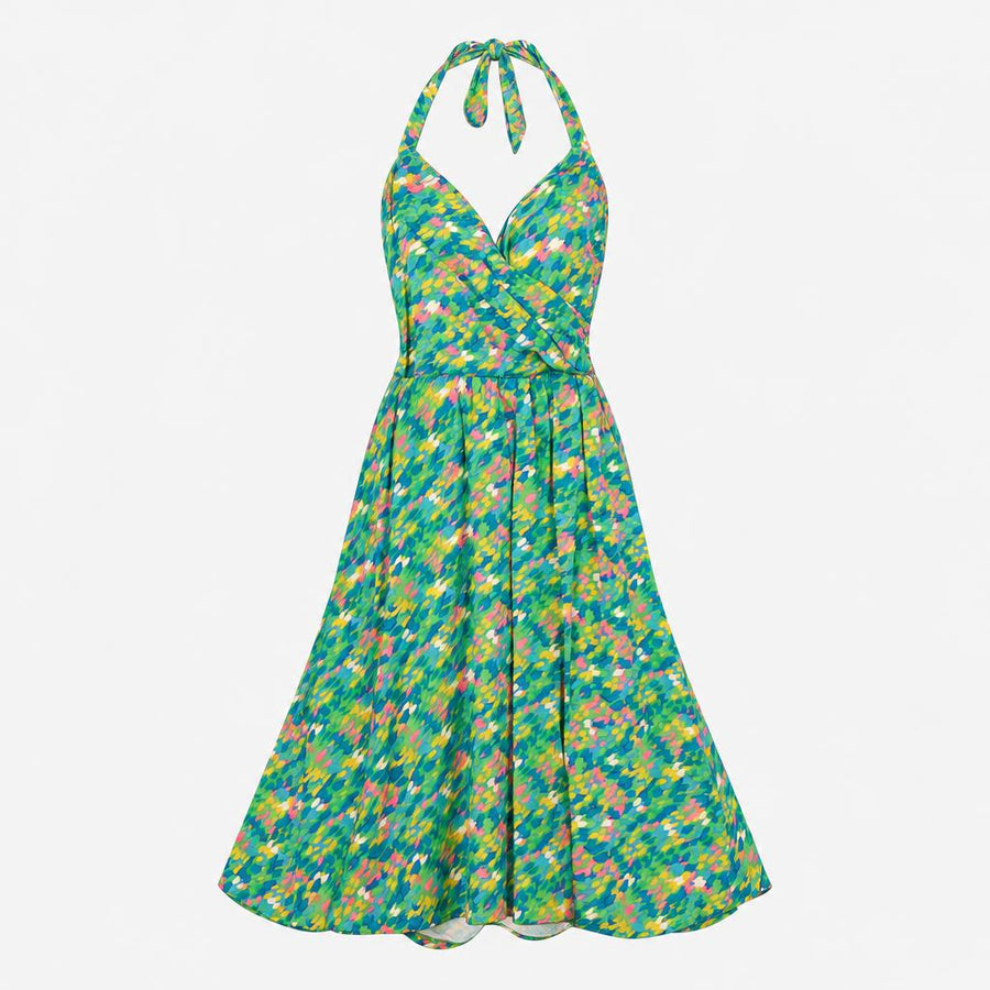 Midi Dress Abstract Print Halterneck Sleeveless