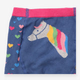 Leggings knit navy rainbow hearts unicorn