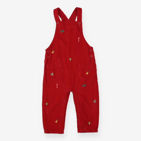 Dungarees red cord festive embroidery