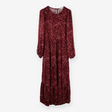 Abstract Red Maroon Tiered Maxi Dress